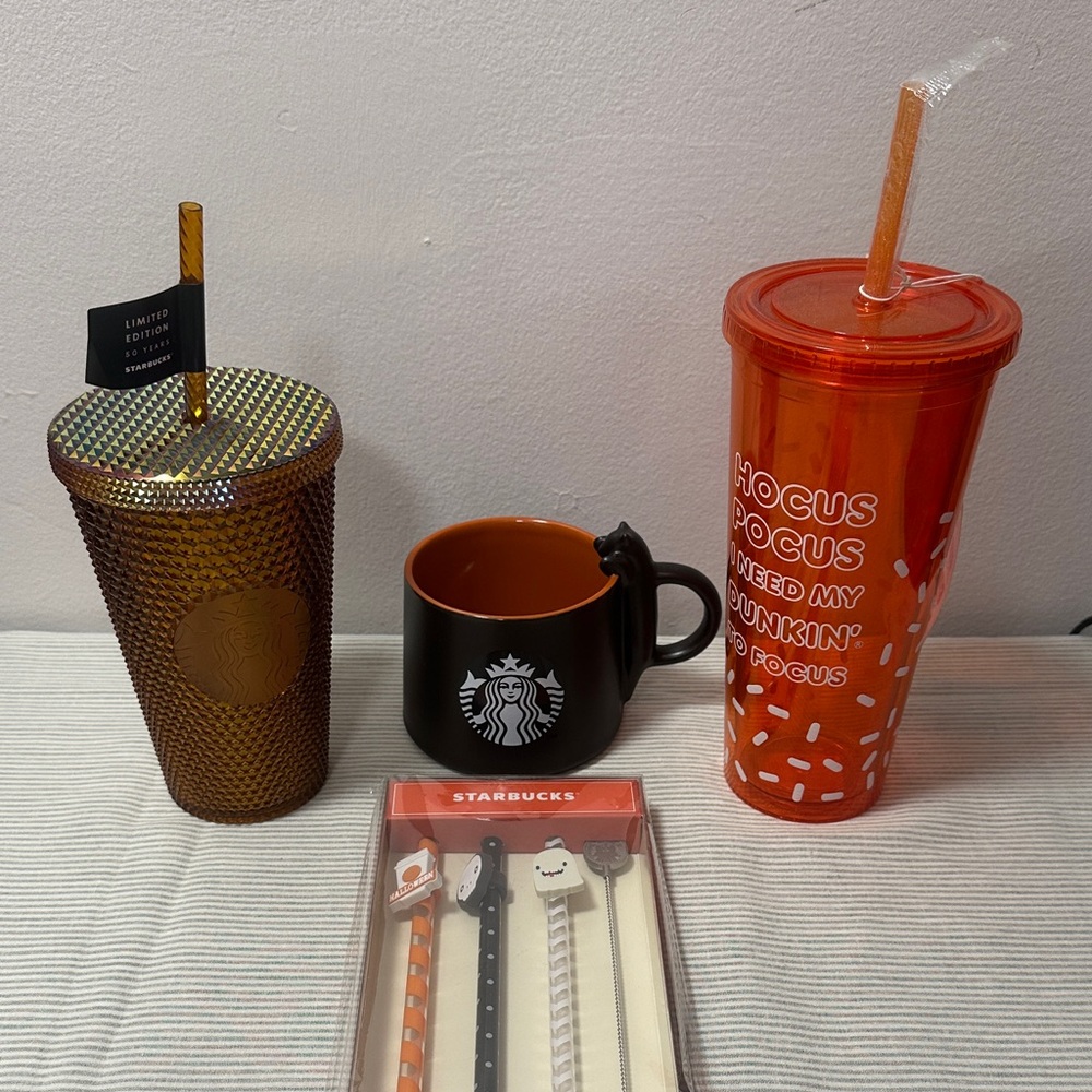 Starbucks Orange and Brown Tumbler Set with Black Mug